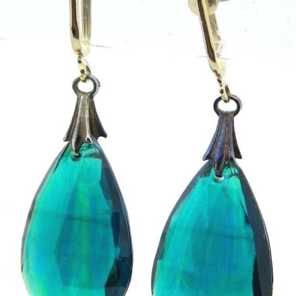 Vintage Gold Tone Green Faceted Plastic Rhinestone - Picture 2 of 4